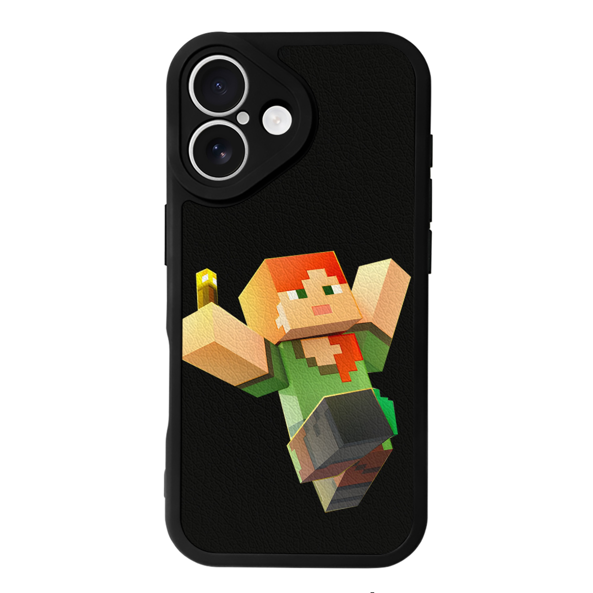 （画像用） マインクラフト ブロックの世界 Minecraft MC Block world 【iPhone 16シリーズ対応】シリコンスマホケース（レザー調） 材質：シリコン